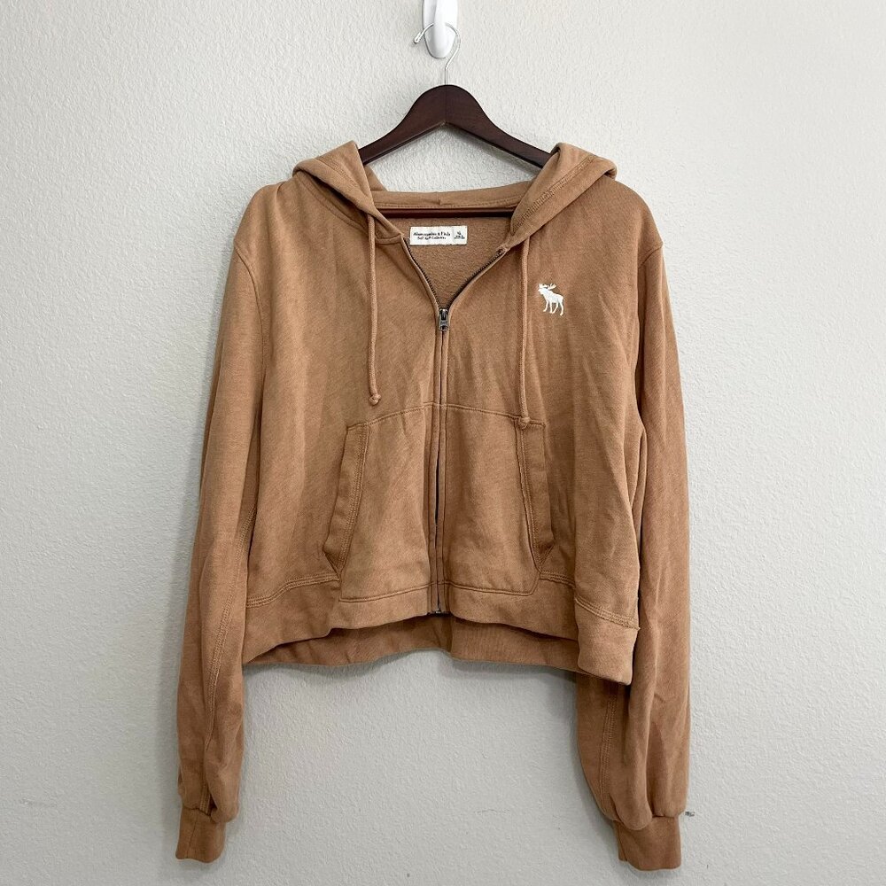 Abercrombie & Fitch Cropped Zipper Hoodie Jacket Size XL Women's Khaki